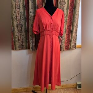 Nanette Lepore Red Smocked Midi Sundress